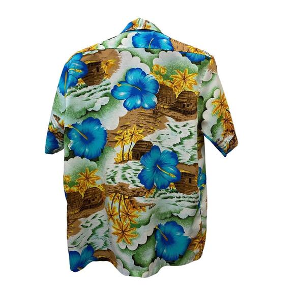 Vintage 1970s Hawaiian Tiki Print Button Down Board Shirt / Men's Medium - Picture 3 of 7